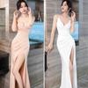 ISLAYCAOLILA Emily Long Club Party Tight Long Dress with and Sleeveless Evening Dress Women's V-Neck Dress, Dress, Dress, Fit, Slit, Camisole, V-Neck