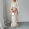 Women's Round Neck Cape Batwing Sleeve Two Piece Maxi Dress Loose Fit Mid Waist Pleated Irregular Elegant Formal Evening Gown