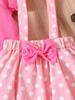 INS Girls' Three-Piece Set: Pink Puff Sleeve Top, Polka Dot Suspender Skirt, and Headband