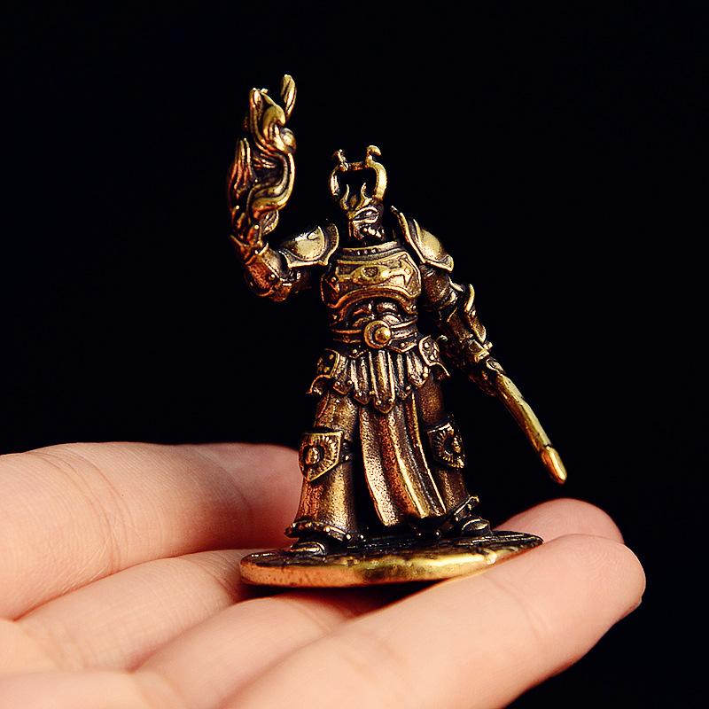 Brass Magic Warrior Figurines Miniatures Desktop Ornaments Retro Metal Models Small Statue Home Decorations Crafts Accessories