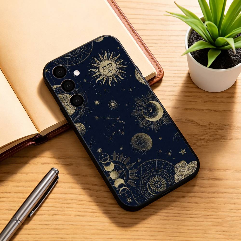 

Sun M-moons Stars Signs Phone Case For Samsung Galaxy A73,A72,A71,A70,A53,A52,A51,Others Soft Black Cover Samsung a41