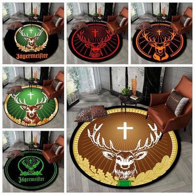 Okrągły dywanik flanelowy Jagermeister Deer Logo do sypialni przeciwpoślizgowy do salonu dywanik kuchenny na podłogę