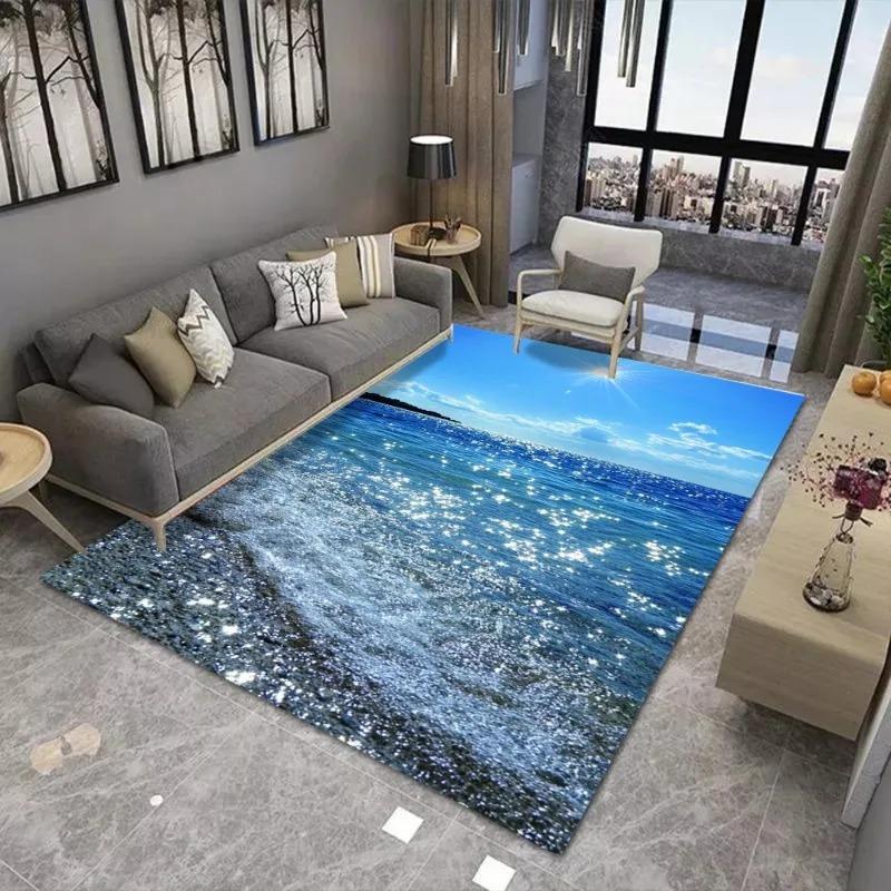 Modern Ocean Print Carpet Use for Living Room Home Bedroom Sofa Area Decoration Soft Non-Slip Washable Floor Mat Very Beautiful