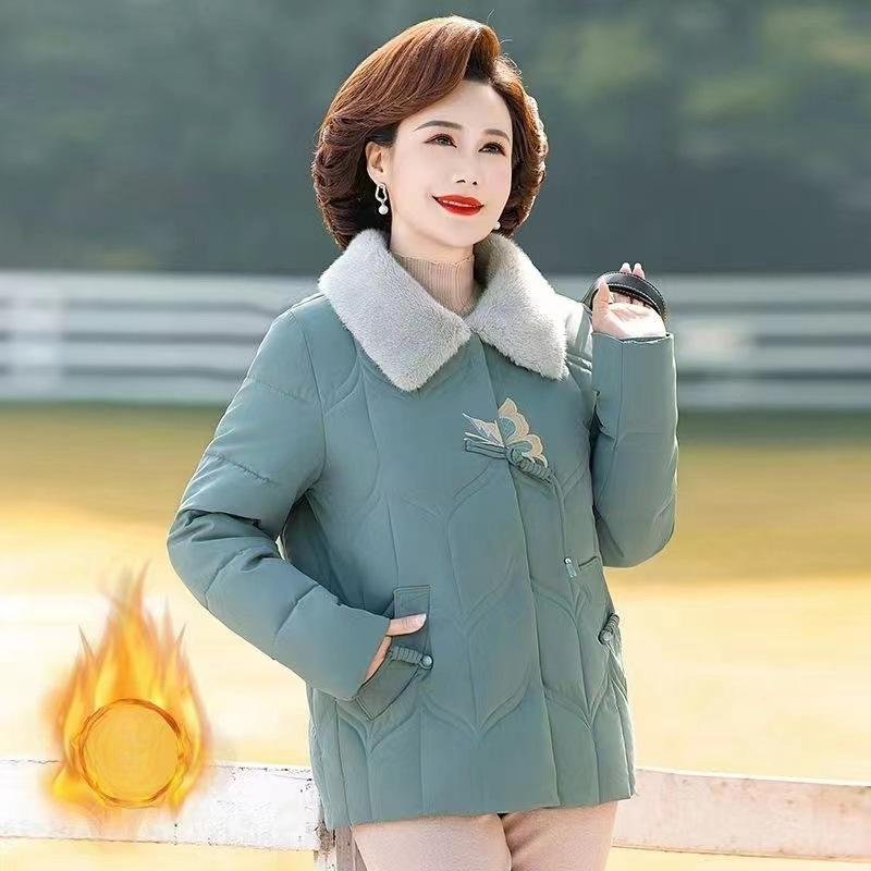 Autumn and Winter Middle-aged and Elderly Mothers Down Padded Jacket Women's Fashion Western Style Thick Warm Padded Jacket Grandma Fur Collar Jacket