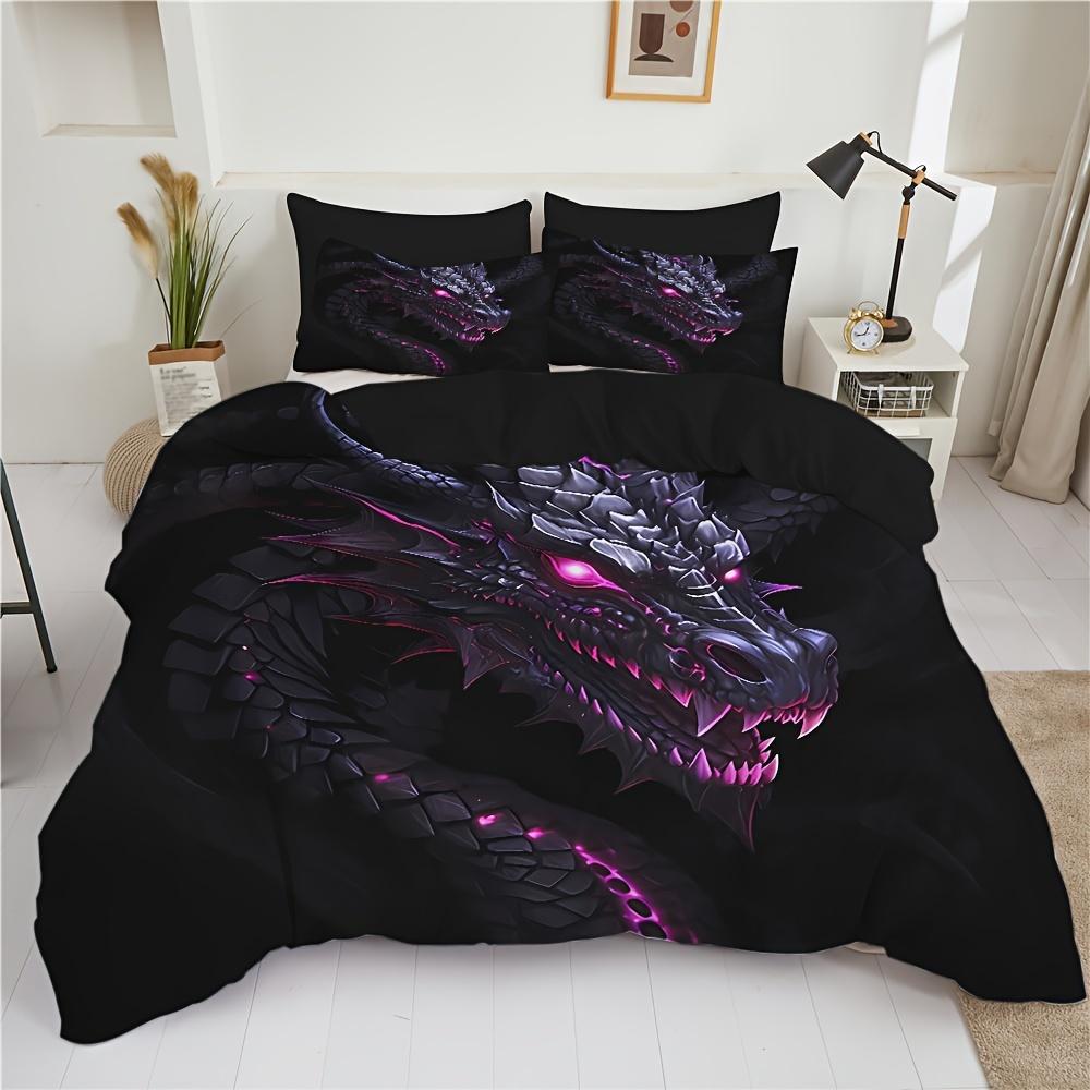 2/3pcs 3D Dragon Printed Down Duvet Cover Set, Ancient Wild Animal Dragon Pattern Bedding Set, Suitable for Bedroom
