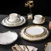 Round Ceramic Steak Plate with Stone Pattern and Gold and Silver Edge Western Restaurant Kitchen Dessert Fruit Plate Tableware