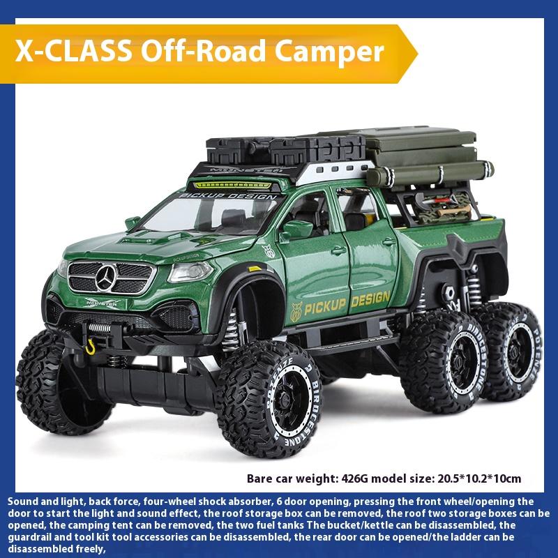 

1/28 Scale Benz X-Class Exy 6X6 Campervan Off Road SUV Alloy Diecast Metal Model Car Children Toy Car Birthday Gift with Kids зелёный