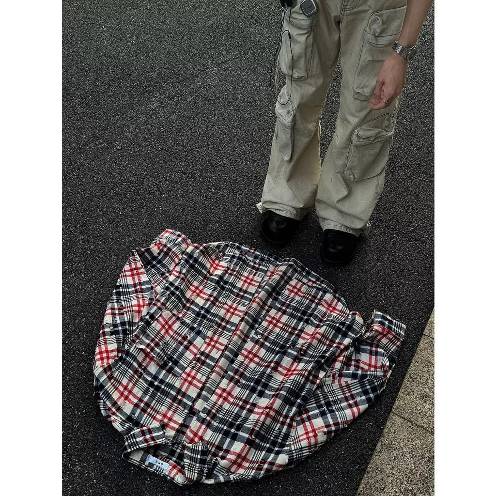 2024 Plaid Long Sleeve Shirt Japanese Hong Kong Style Ins Loose Shirt Boys Summer Trendy Versatile Casual Coat