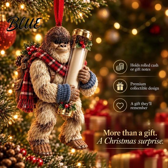 Holiday Cash Present Decoration Big Foot Money Holder for Cash 2D Acrylic Sasquatch Gift Unique Grandchildren Ornament Clear Xmas Tree Hanging Party