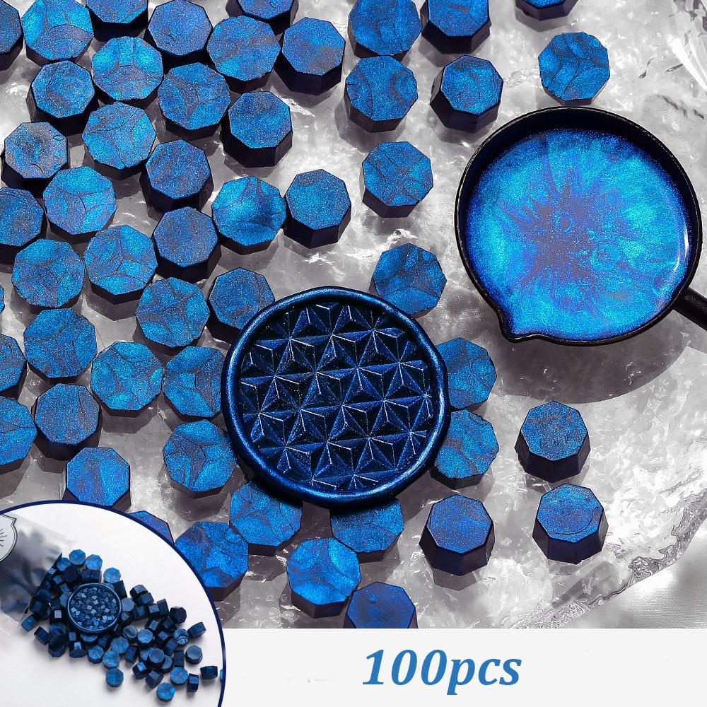

100pcs Aurora Borealis Octagonal Wax Seal Beads,Navy Blue Fiery Paint Wax Grain Glitter Polariser Stamp Sealer Wax for Letter