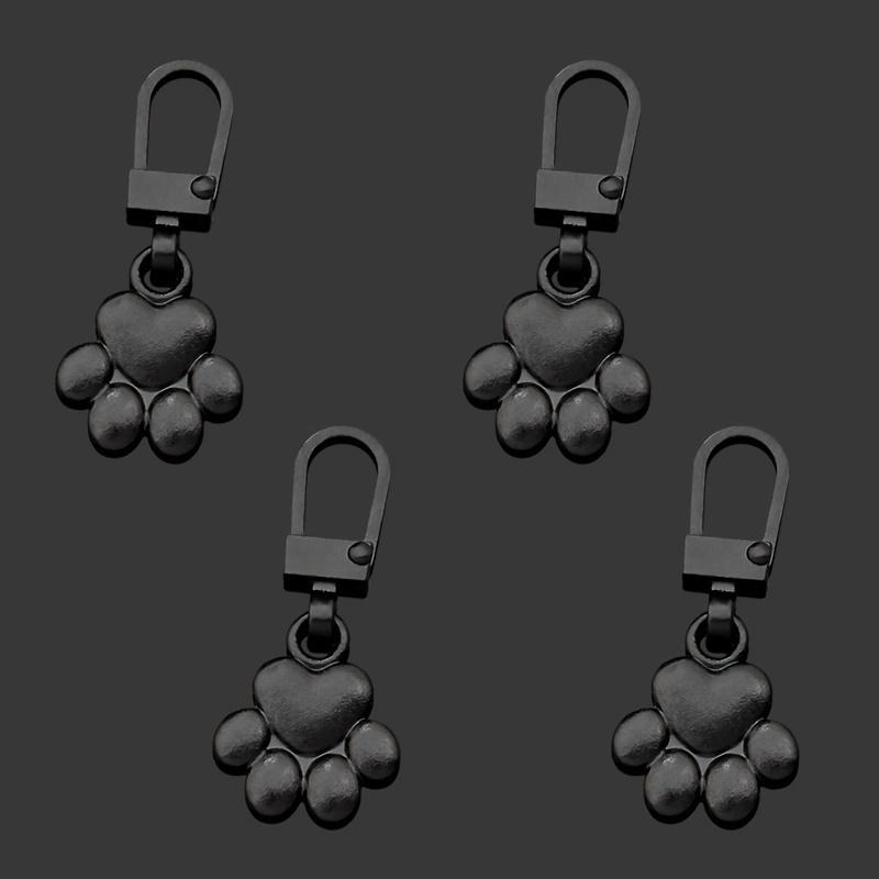 4pcs Cat Paw Metal Zipper Pulls Removable for Clothing Luggage Parka Replacement Zipper Head Pendant Repair Tool