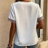 TIFICY Women's Fashion Casual Summer Spring Solid Color Print Lace Short Sleeve V-Neck Blouses & Shirts