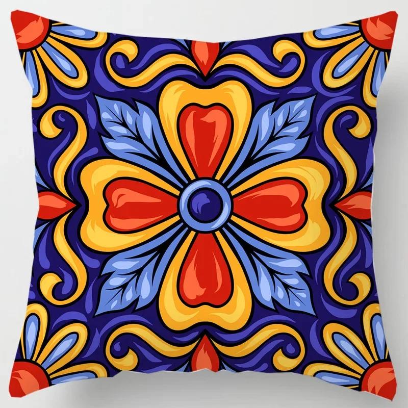 Colorful National Floral Antique Porcelain Print Pillowcase Comfortable Sofa Car Seat Cushion Cover Bohemian Hippie Home Decor