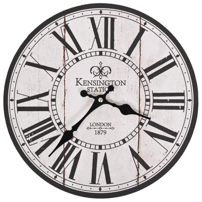 VidaXL Horloge Murale Vintage Décoration Montre de Salon Pendule de Mur MDF 30 cm Blanc et Noir 50626