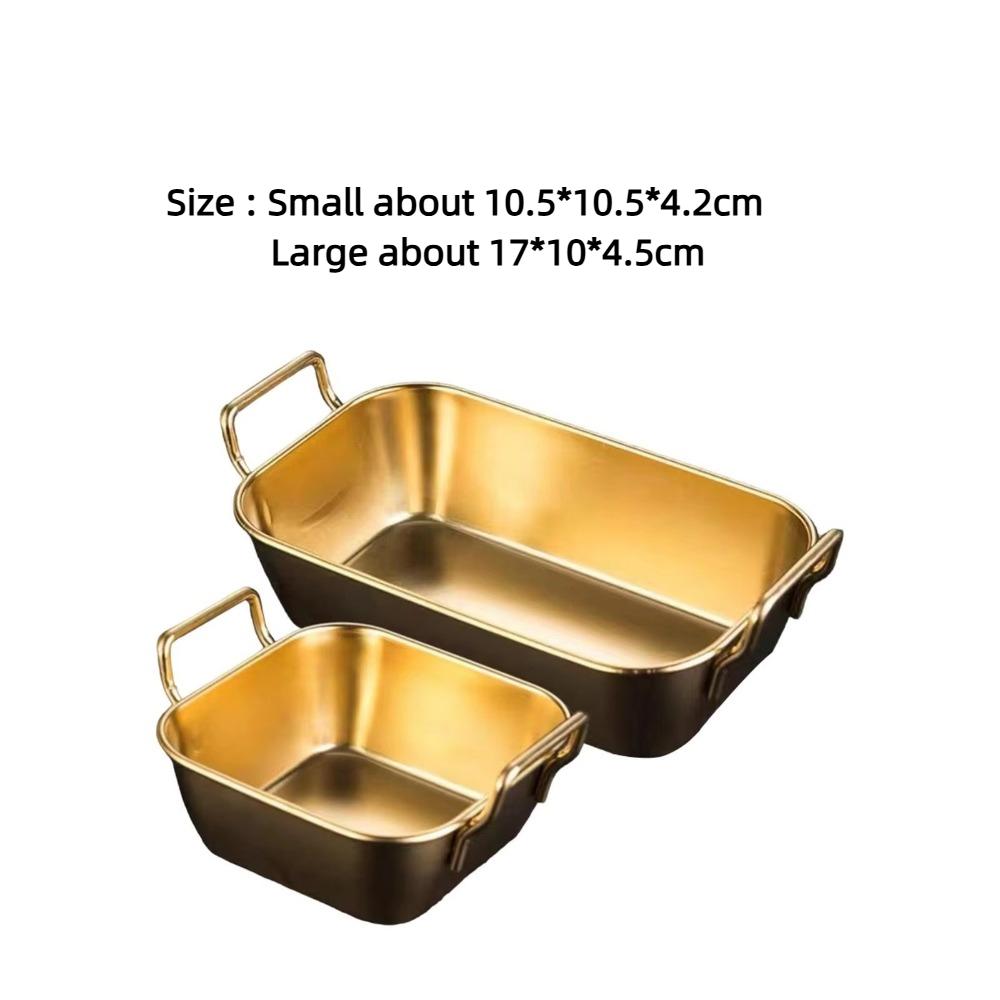 304 Stainless Steel Square Plate Durable Cooler Dish Korean Double Ear Snacks Plate Hot Pot