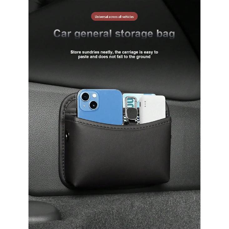 1pc car-mounted storage bag: leather car storage bag with multi-functional adhesive design, car phone bag, in-car phone holder p чёрный