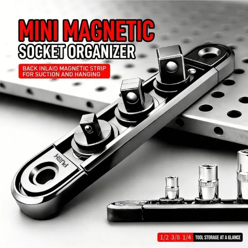 Magnetic Socket Holder Rack Organizers With Adjustable 360°Rotating Clip for 1/2 3/8 1/4 Socket Secure Tool Storage