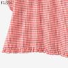ZANZEA Women Grid Print Casual Round Neck Loose Short Sleeve Blouse