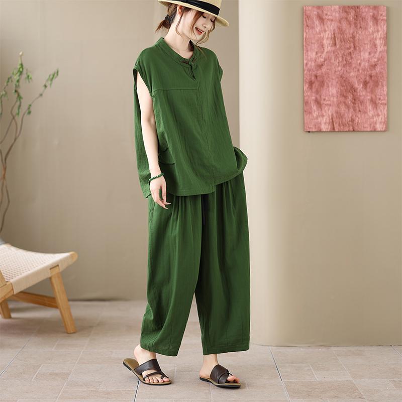 DIMANAF 2026 Plus Size Summer Pants Suits Women Sets Suits Linen Loose Tops Shirts Long Pants Cotton Loose Casual Clothing