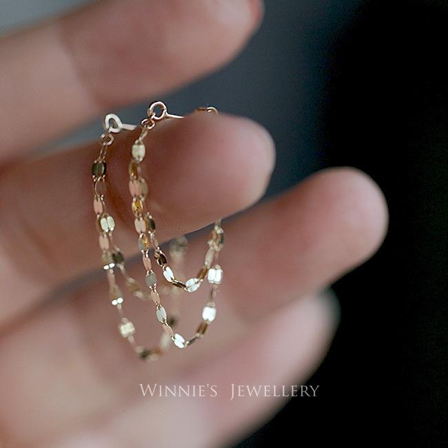 Sterling Silver Gold-Plated Kiss Blade Chain Double-Layer Tassel Stud Earrings Gold Pair