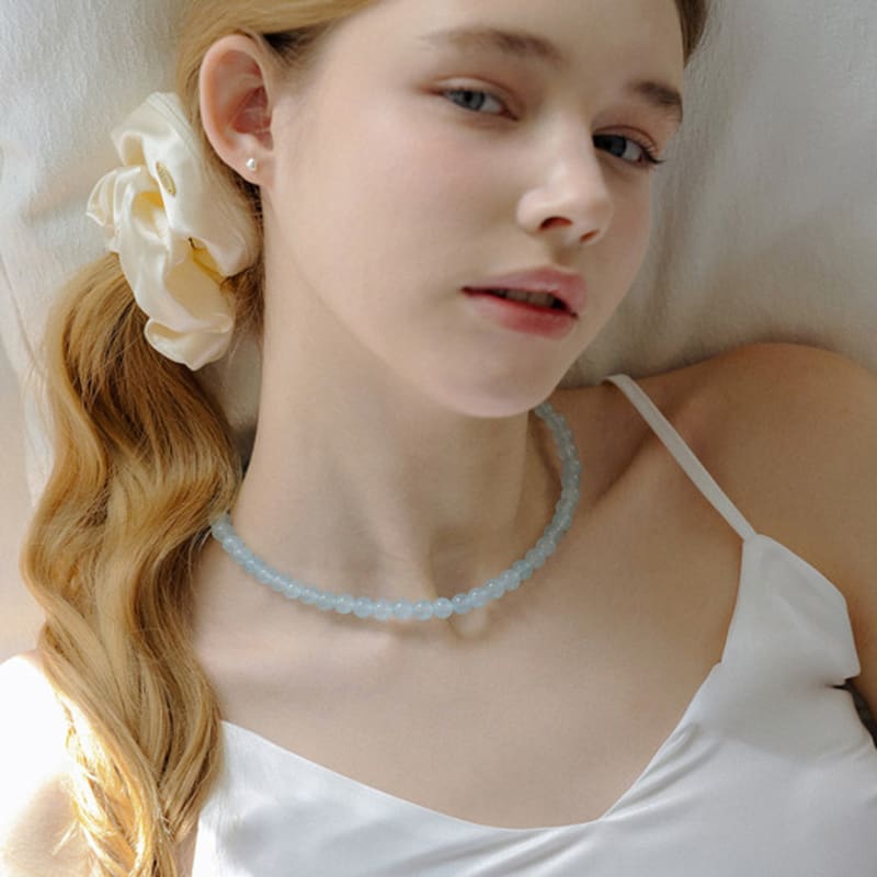 HAS HLD012 Blue Jade Bead Necklace