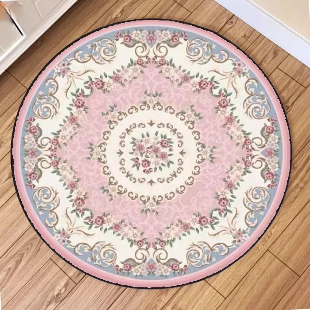 Elegant Round Area Rug Floral  Vintage Patterns in Pink Blue Ideal for Living Room Bedroom Decor Soft Durable Floor Mat