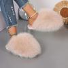 Fashion New Winter Women Fashion Fur Slippers Fluffy Cute Plush Women Luxury Outdoor Anti Slip Durable Flat Bottom Slippers Slides Women