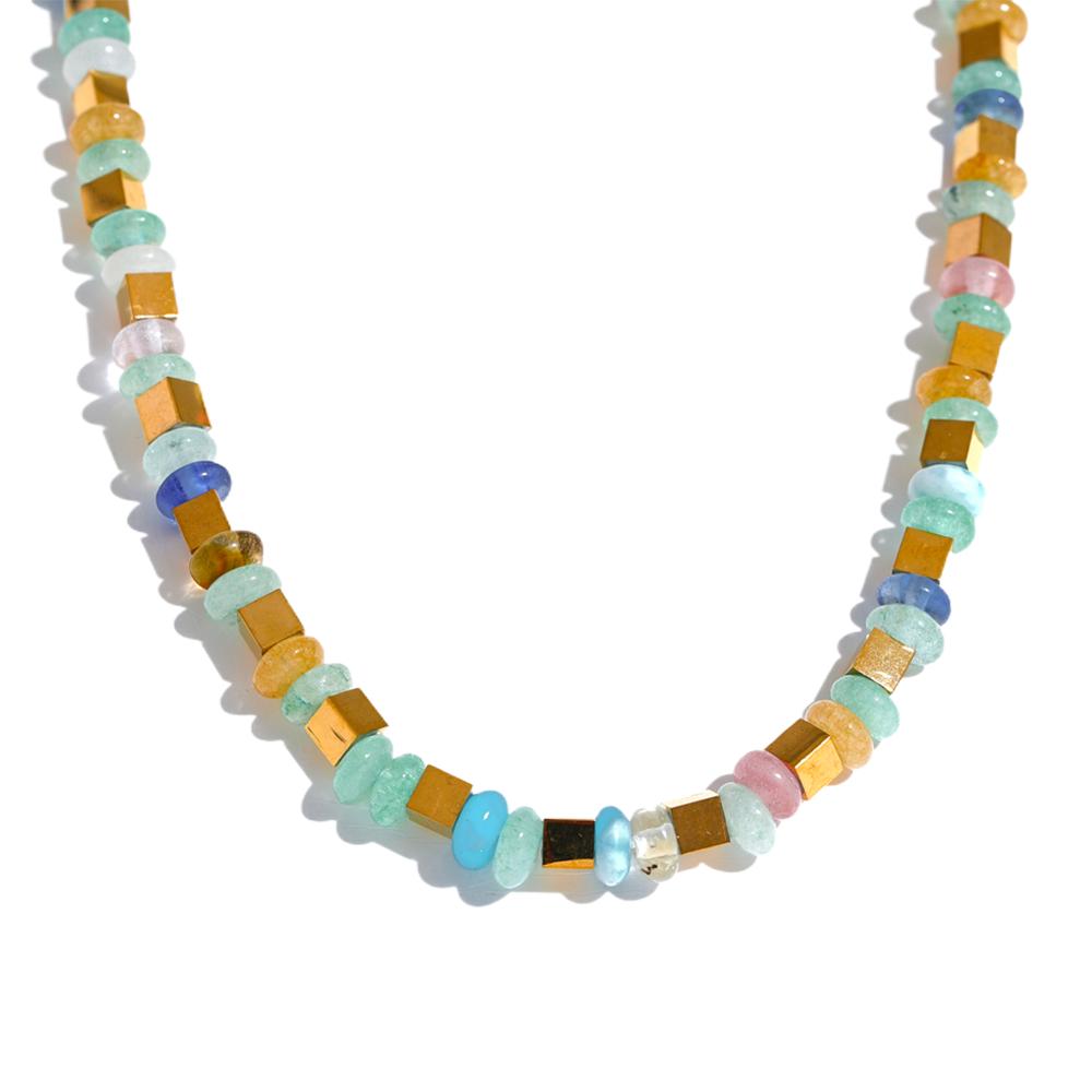 

Yhpup Light Color Natural Stone Beads Handmade Necklace for Women Stainless Steel Metal High Quality Women Jewelry Gala Gift