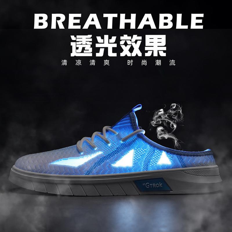 Trendy shoes summer semi-drag breathable fly-woven board shoes Korean version of casual trendy men's one-pedal lazy shoes outdoor men's shoes