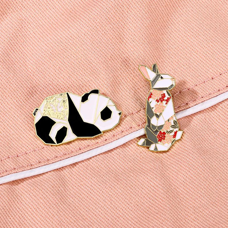 Original Cartoon Alloy Brooch Geometric Animal Cute Rabbit Panda Schoolbag Decoration Clothes Accessories Badge