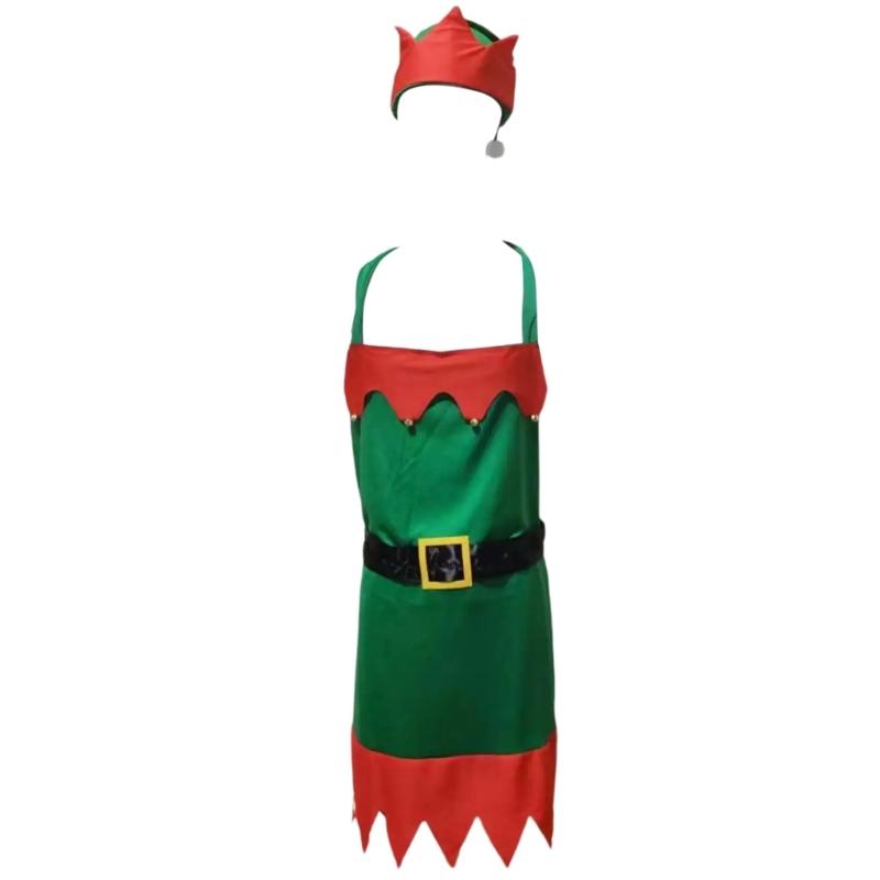Elf Apron Cooking Aprons Kitchen Apron Christmas Apron and Hat Set Waitress Apron Christmas Elf Hat for Women Man
