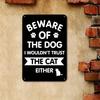 Dog Warning Tin Sign, Funny Cat Metal Plaque, 8x12in 2D Flat Outdoor Wall Art, Unframed Home Decor Gift