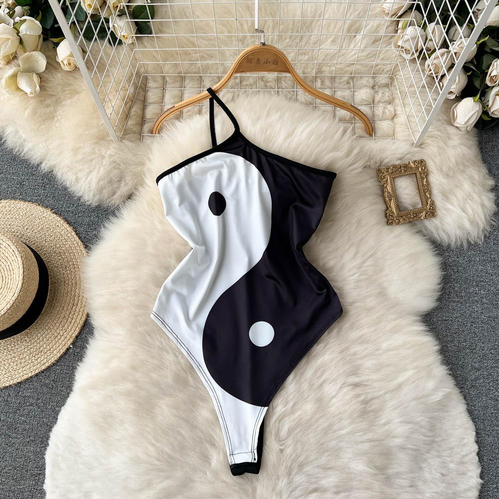 

RUGOD сексуальный контрастный цвет на одно плечо тонкий боди женские осенние тонкие леггинсы с талией