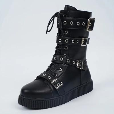 Stivali al Polpaccio con Plateau Taglia Grande 42 Donna Moda Punk Borchie Stivali da Cavaliere Nuovi Autunno Inverno Scarpe da Donna in Pelle con Fondo Spesso