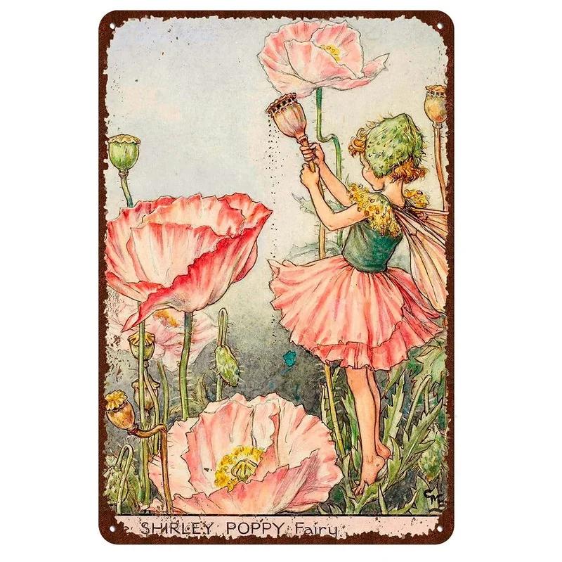 Flower Fairy Girl Metal Tin Signs Wall Decoration Plaque Vintage Art Poster Iron Painting for Man Cave Home Cafe Garden Club Bar