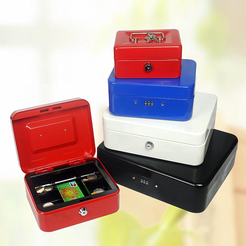 Portable Thickened Metal Cash Box with Lock and Password, Secure Storage Organizer