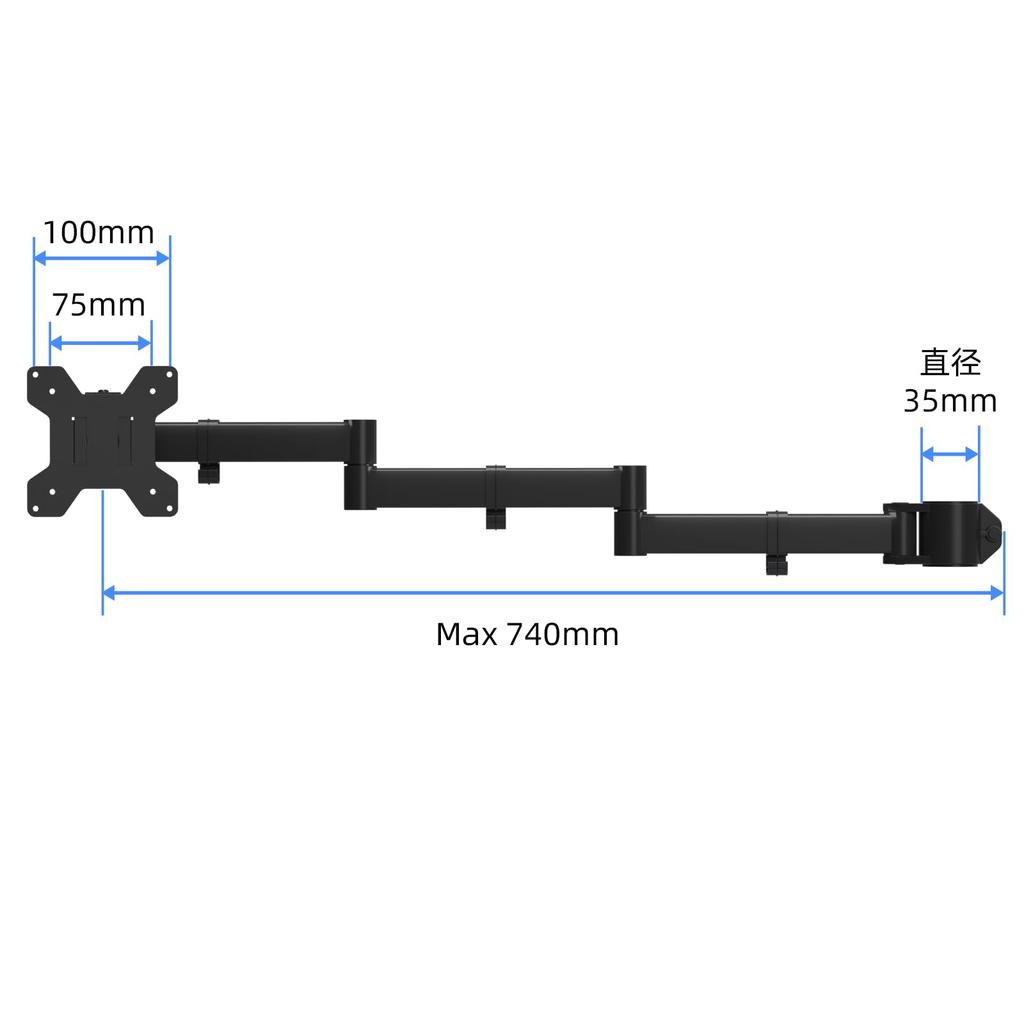 Suptek MD6ARM3 Pole-Mounted 6-Axis Single Monitor Arm, Compatible with 13-32 Inch Monitors, 10kg Weight Capacity, VESA 75-100mm