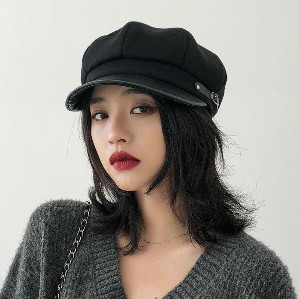 Keep Warm Women Octagonal Cap Korean Style Winter Painter Hat Retro Woolen Beret Ladies