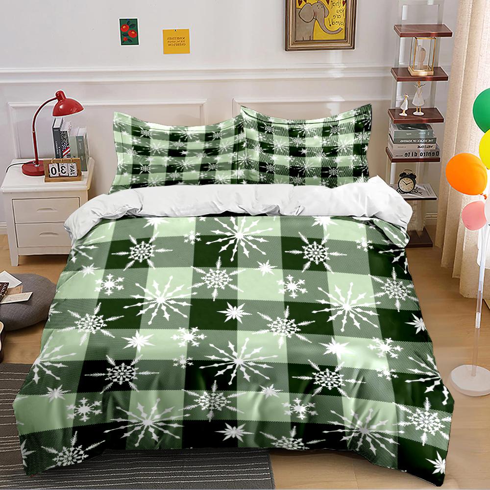 Green Plaid Snowflake Pattern Bedding Set Bedding set (1 duvet cover, 2 pillowcases, duvet not included)