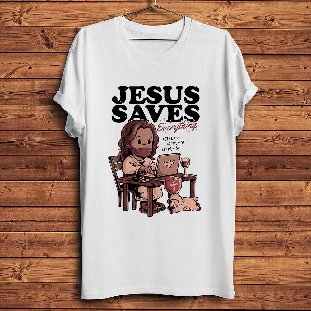 Jesus Ctrls Saves Everything Funny Joke Tshirt Unisex Casual Short Sleeve Unisex TShirt StreetwearBreathable Nocracking Print S