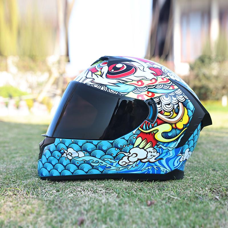 LVS-702 Motorcycle Helmet, Men's and Women's Dual Lens Couple Street Bike Full Helmet, Personality Prone Racing Helmet