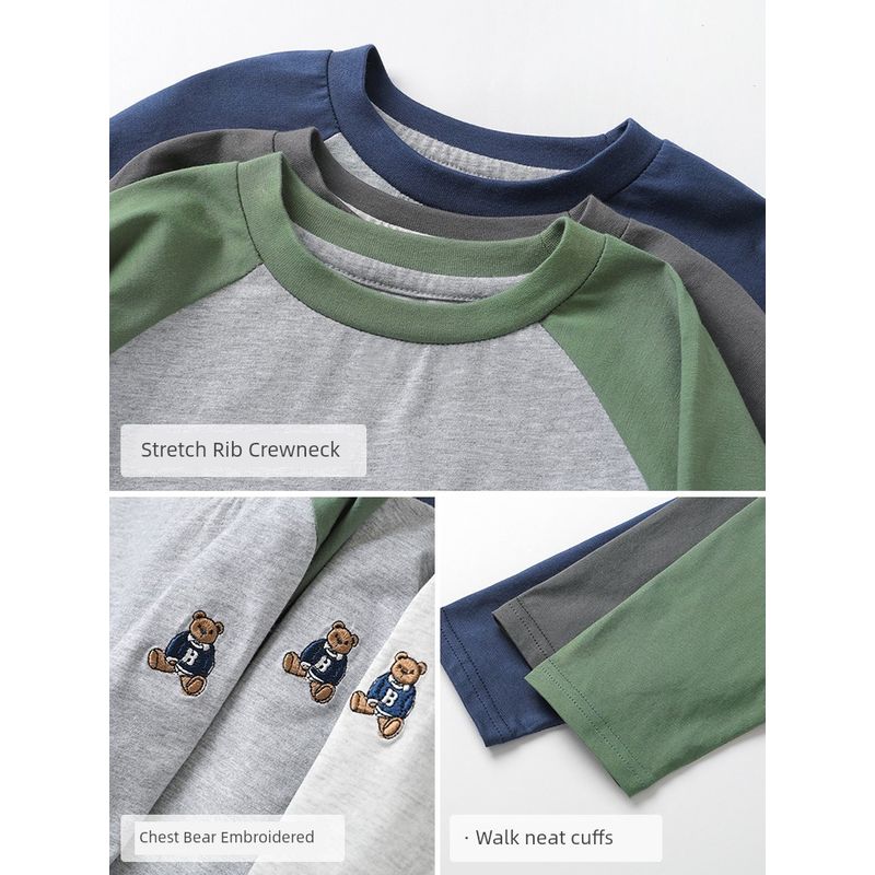European Boys' Raglan Spring Wear T-shirt Pure Cotton New Spring Wear Easiest for Match Baby Toddler Bottoming Shirt Tops Kids Children's Clothing