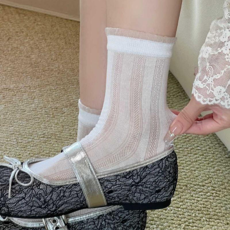 Summer Lightweight Children's Cool-feeling Mulberry Silk Pile Socks with Diamond Patterns, Heart-shaped Inner Tube Socks