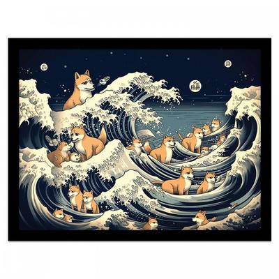 Poster incorniciato delle onde di Shiba della collezione Wave