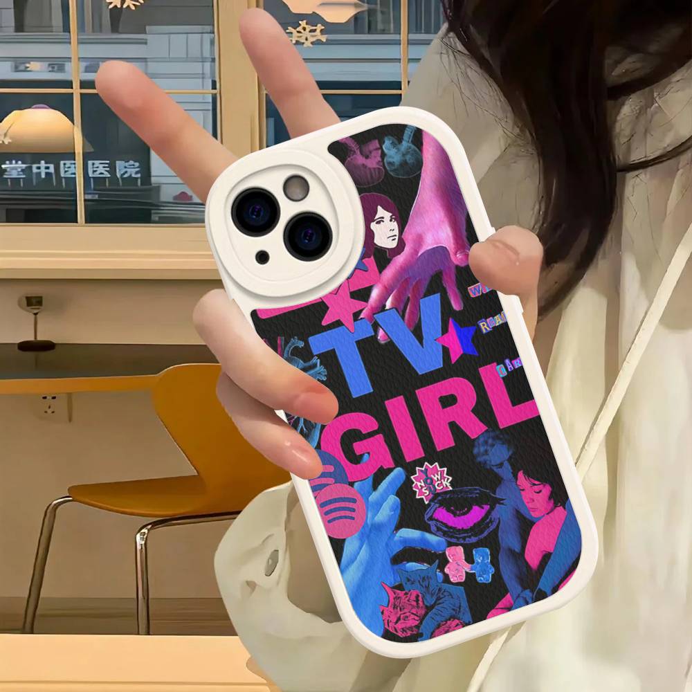 Pink Blue TV Girl Phone Case For IPhone 16 15 14 13 12 11 Pro Max Plus Soft Leather Cover
