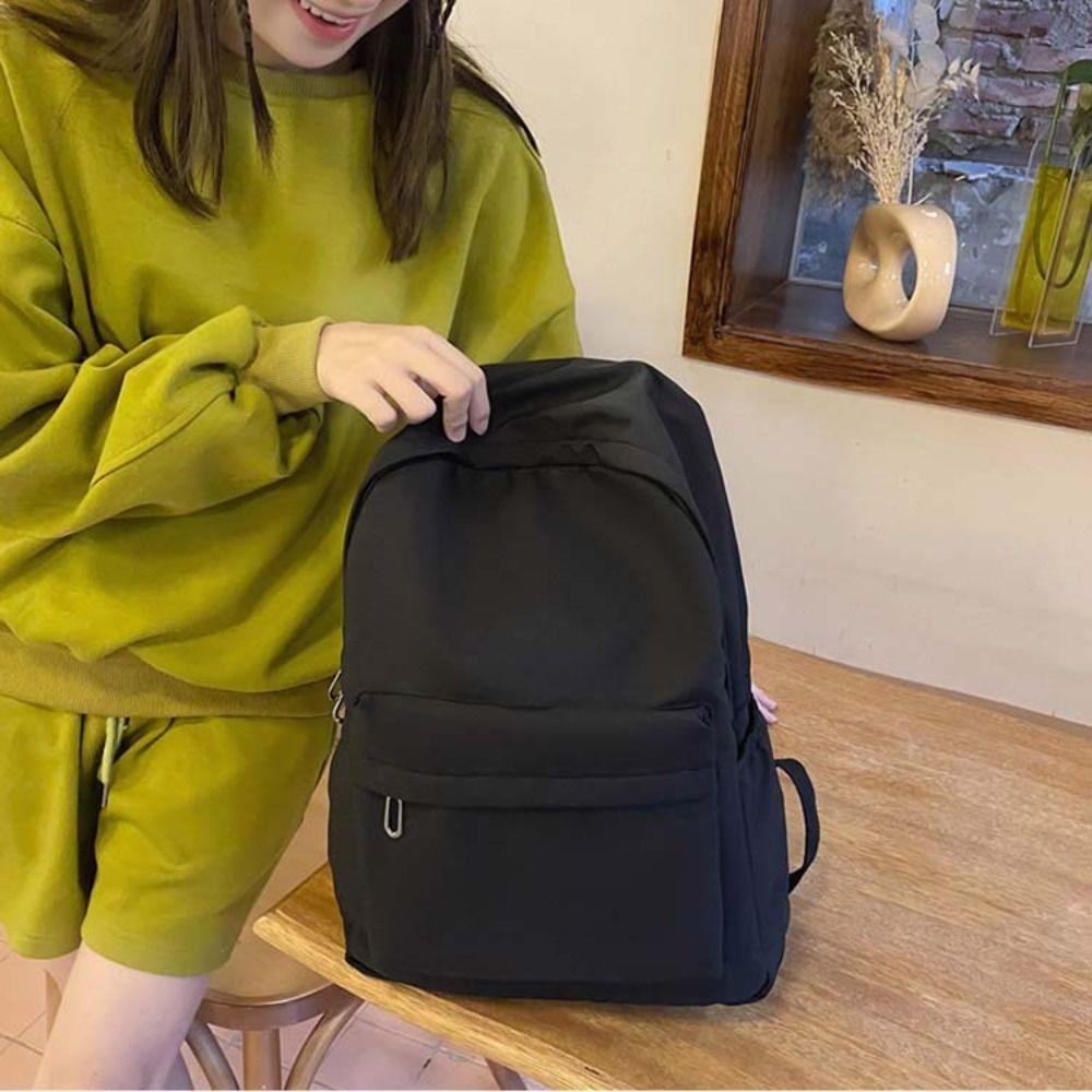 Solid Color Preppy Style Backpack Large Capacity Teenagers Shoulder Bag Outdoor
