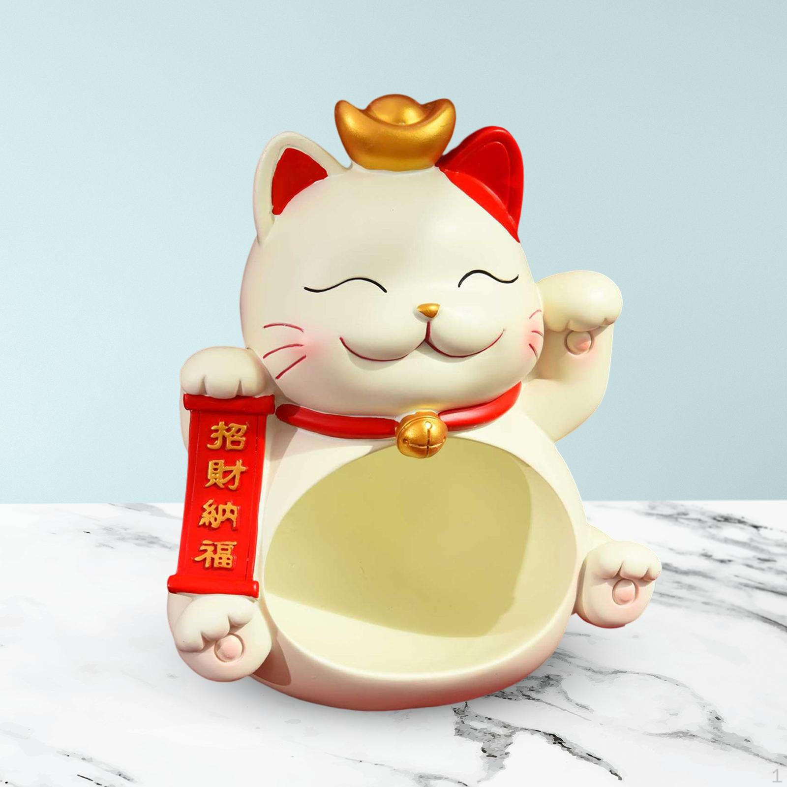 

Resin Cat Sculpture Storage Bowl, Desk Sundries Container Statue Ornament Key Tray for