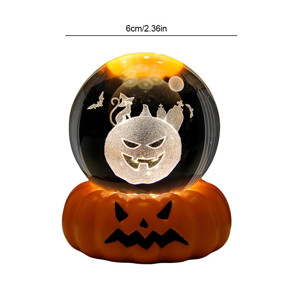 6cm 3D Kristallkugel Kristallkürbis Nachtlicht Lasergravierter Schädel Geist Spukhaus Geburtstagsgeschenk Heim Desktop Dekoration