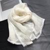 Spring And Autumn Thin Pure Linen Scarf Lace Literary Versatile Pure White Scarf Ladies Summer Sunshade Silk Scarf Korean Version