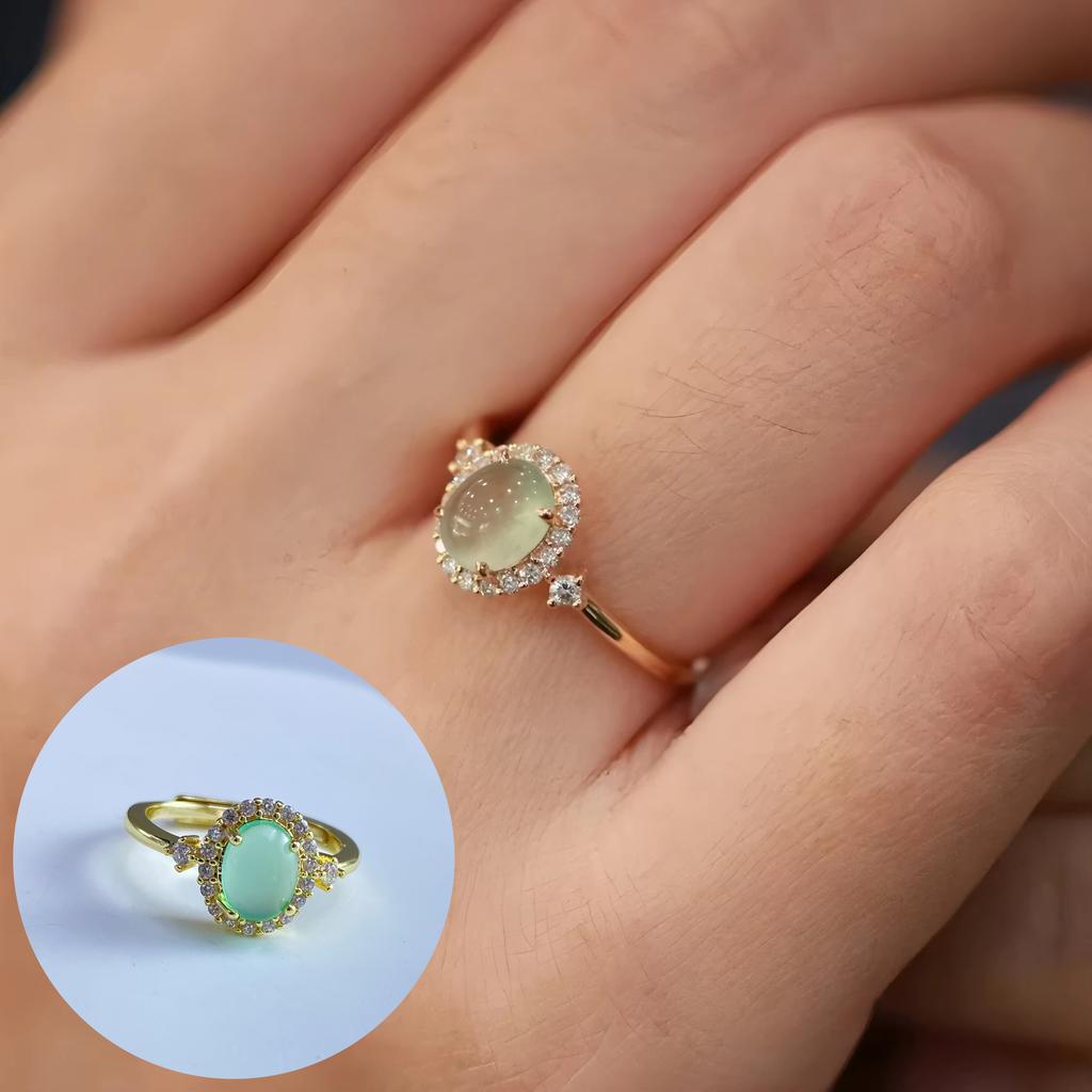 PANJBJ Anello Geometrico in Argento Sterling 925 con Giada di Hotan per Donna Ragazza Regolabile Gioielli Delicati Retrò Regalo di Compleanno Dropshipping